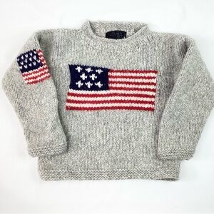 Kids American Flag Heavyweight Wool  Sweater in Gray. Small
